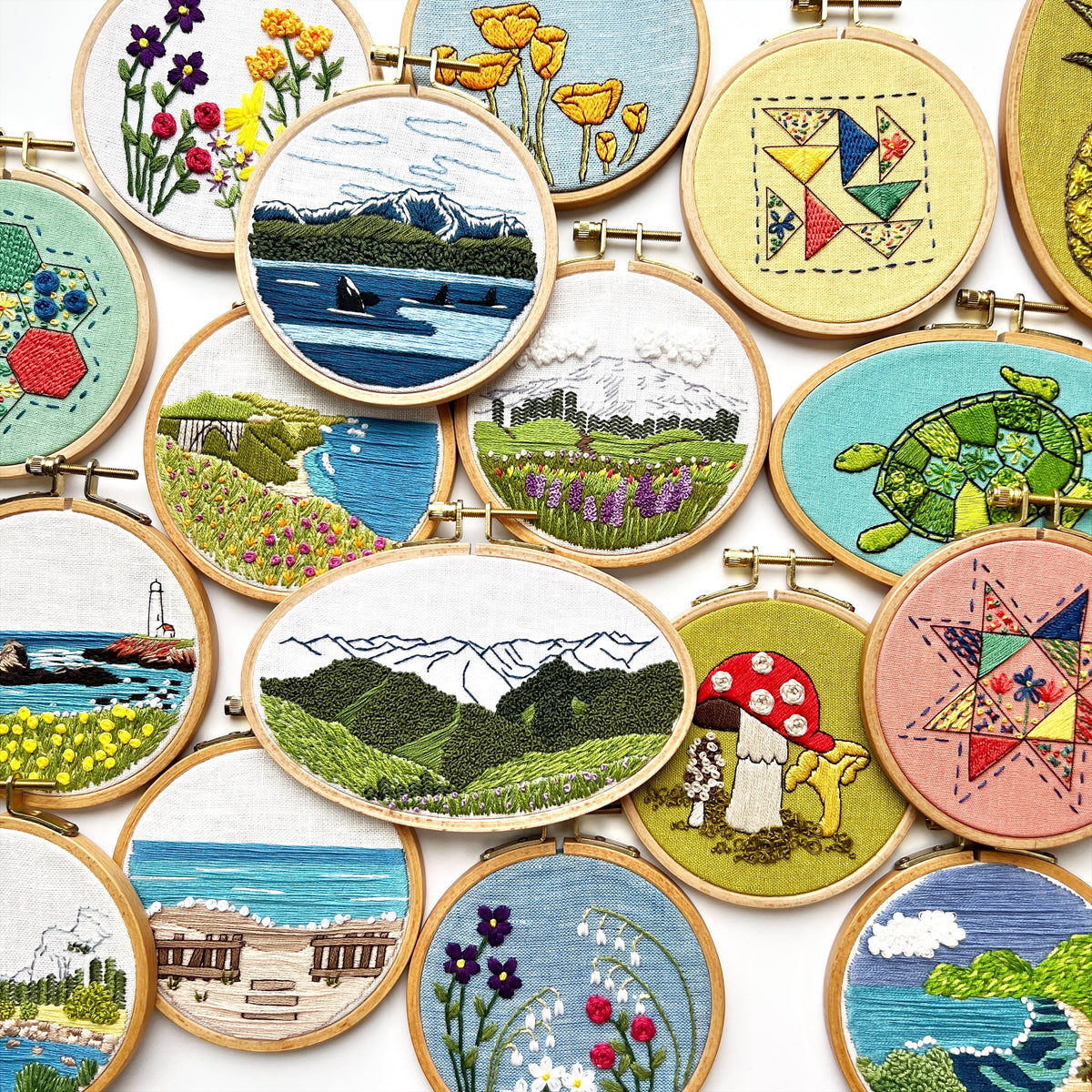 Orcas in the Sound Landscape Embroidery Kit for Beginners