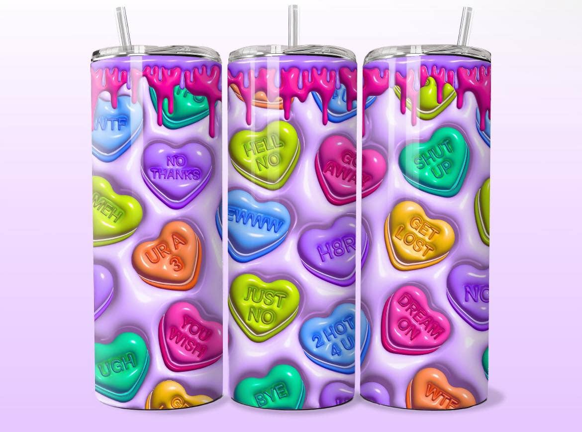 20oz convo hearts valentines skinny tumbler - Fresh Start Candles
