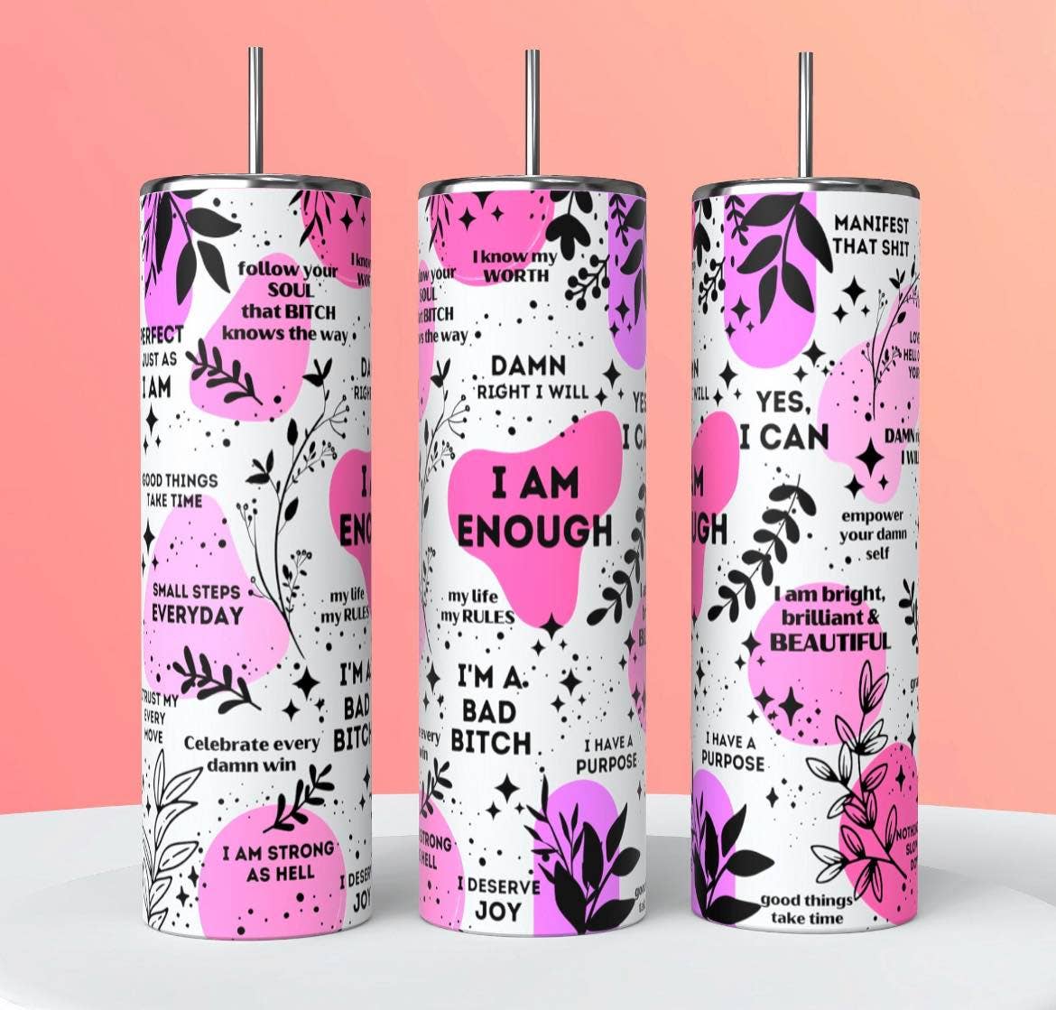 20oz I am enough affirmations skinny tumbler - Fresh Start Candles