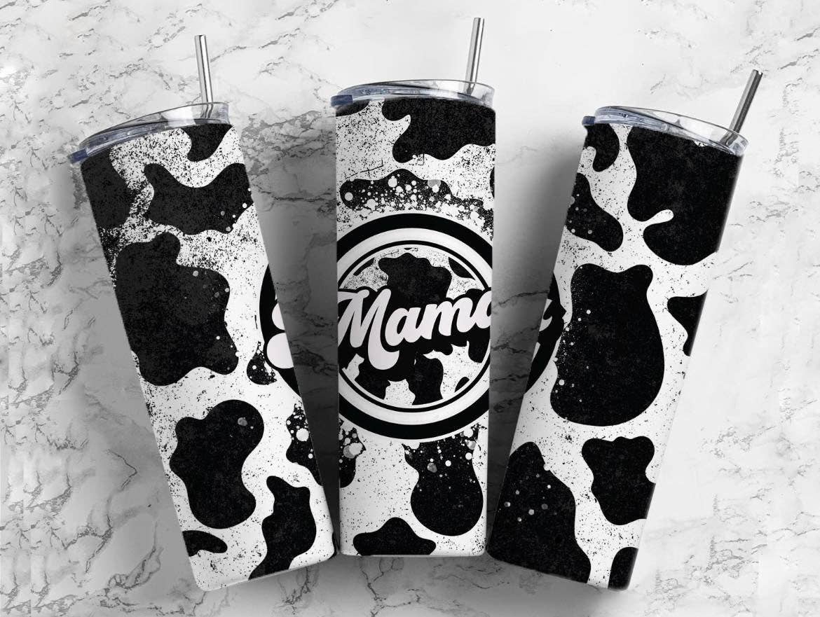 20oz mama cow print skinny tumbler - Fresh Start Candles