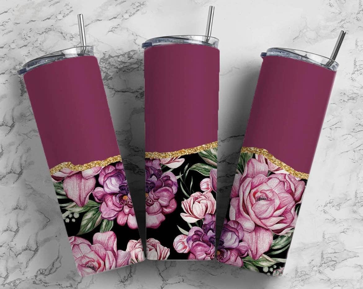 20oz purple floral skinny tumbler - Fresh Start Candles