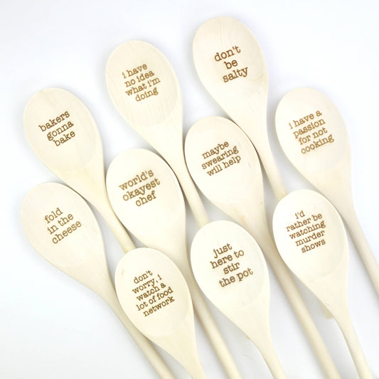 Wooden Spoons With Funny Phrases - Full Set for Kitchen: Set of All Ten