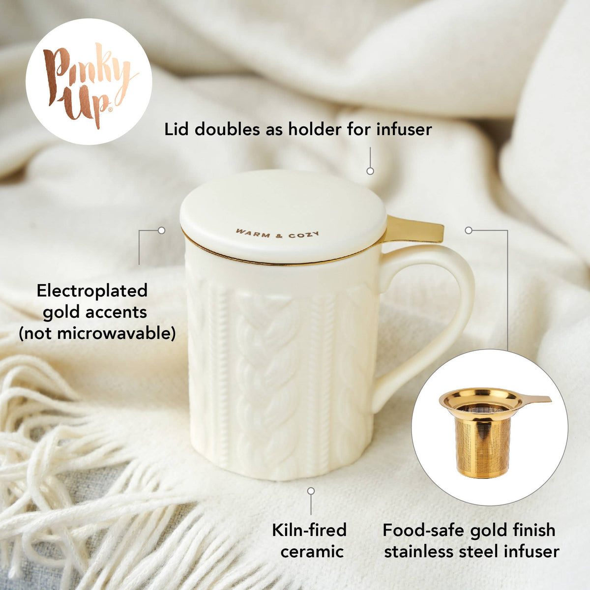 Annette™ 3D Ceramic Mug with Infuser Knit Warm and Cozy - Fresh Start Candles