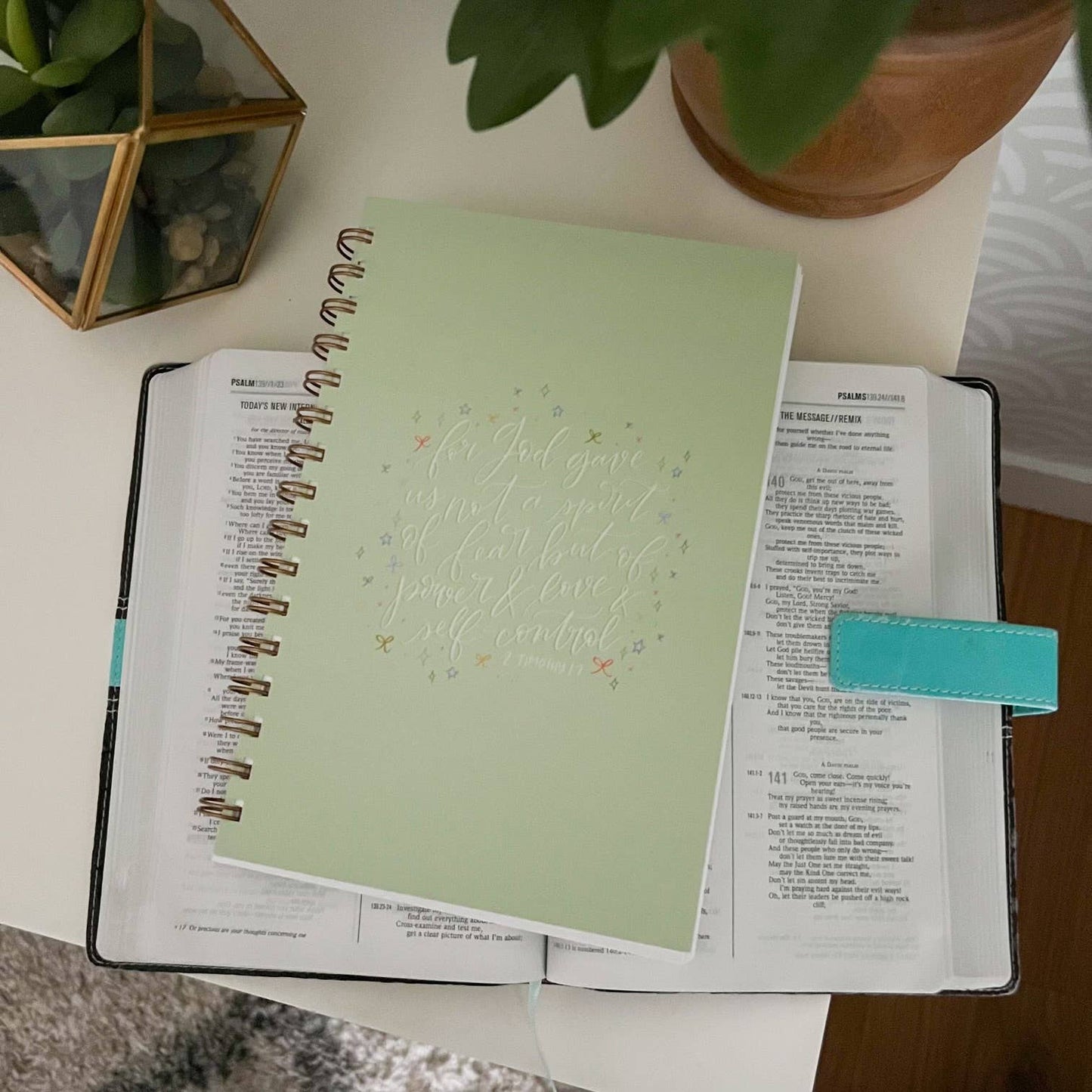 Bible study notebook | Bible journal | Christian notebook: Green - Fresh Start Candles