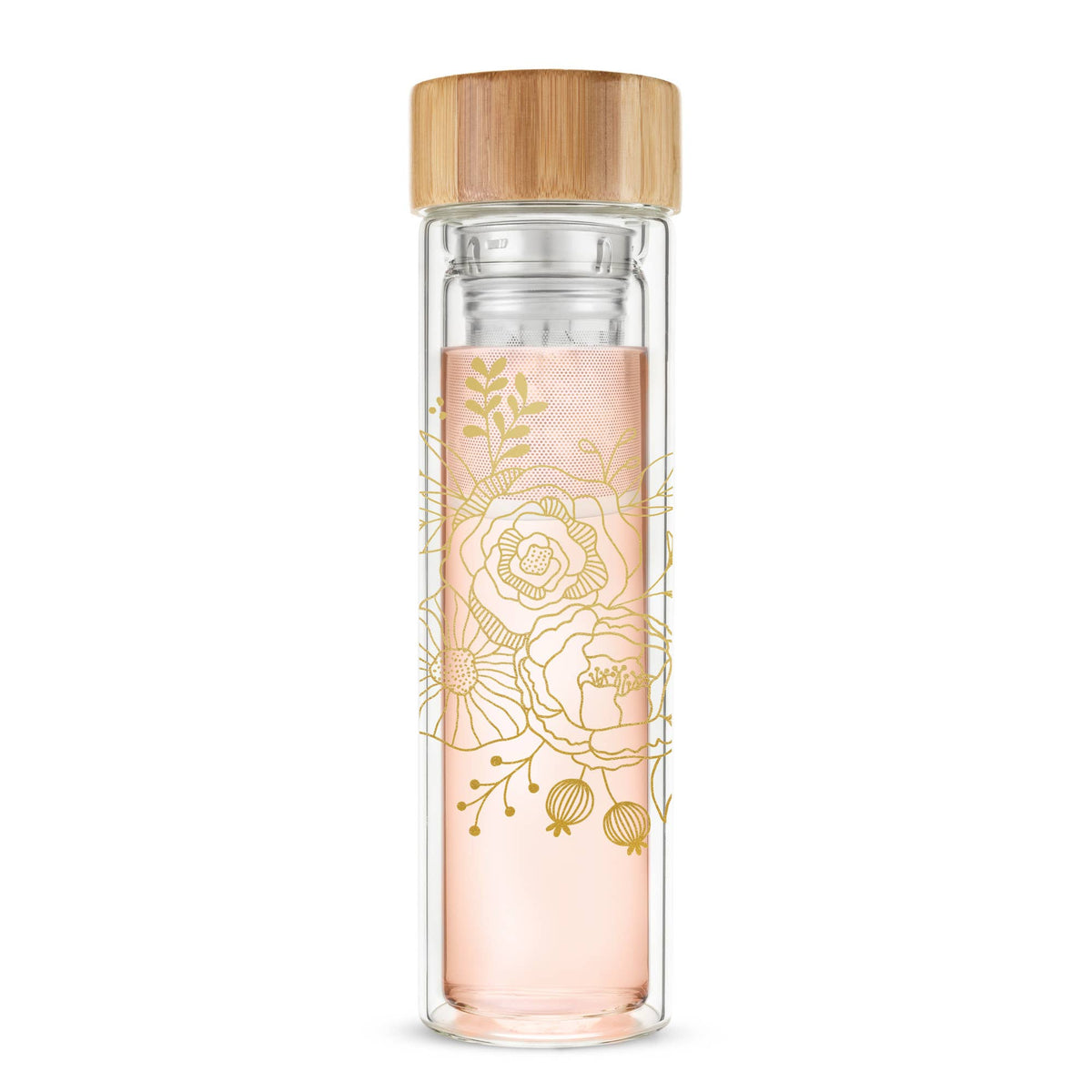 Blair™ Insulated Glass Travel Mug with Tea Infuser Bouqet - Fresh Start Candles