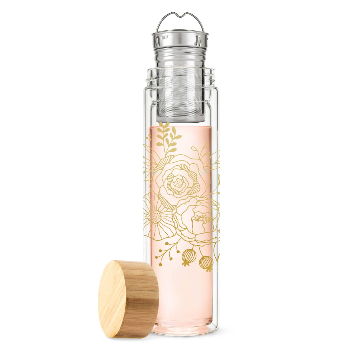 Blair™ Insulated Glass Travel Mug with Tea Infuser Bouqet - Fresh Start Candles