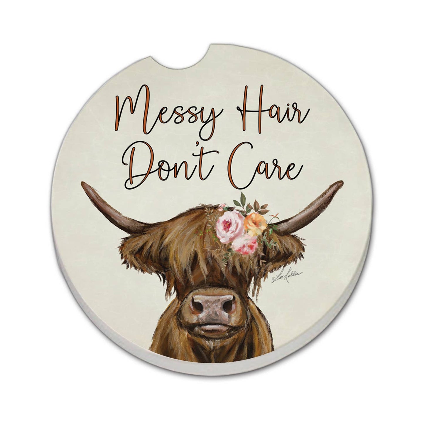 Car Coaster Messy Hair Cow Absorbent Stone Car Coaster 1pk - Fresh Start Candles
