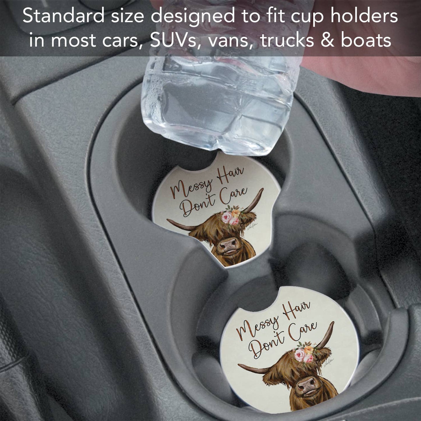 Car Coaster Messy Hair Cow Absorbent Stone Car Coaster 1pk - Fresh Start Candles