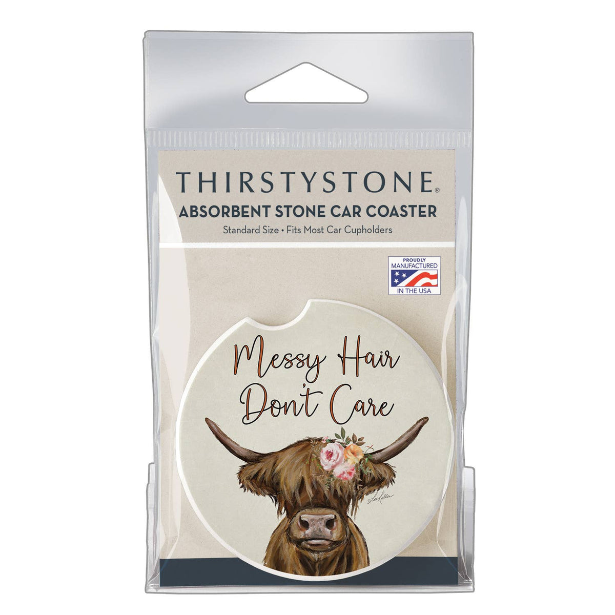 Car Coaster Messy Hair Cow Absorbent Stone Car Coaster 1pk - Fresh Start Candles