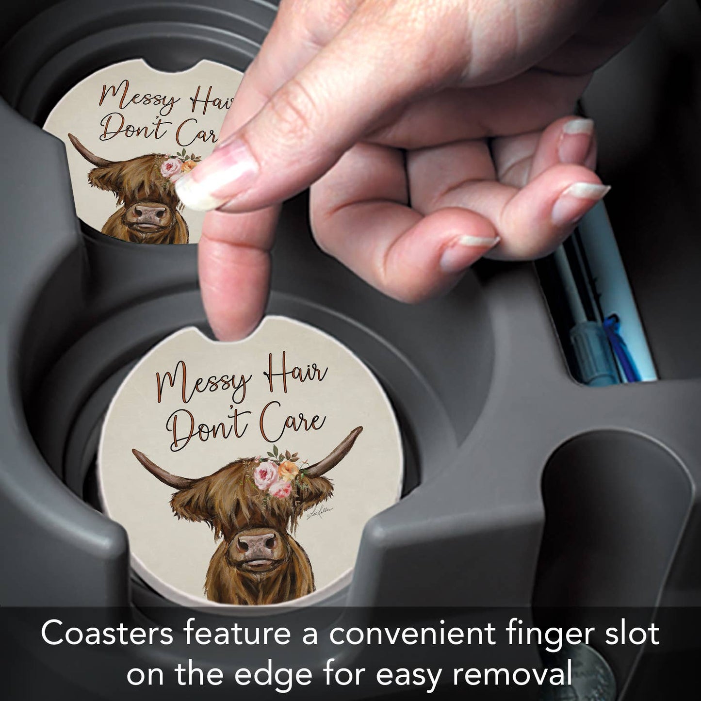 Car Coaster Messy Hair Cow Absorbent Stone Car Coaster 1pk - Fresh Start Candles