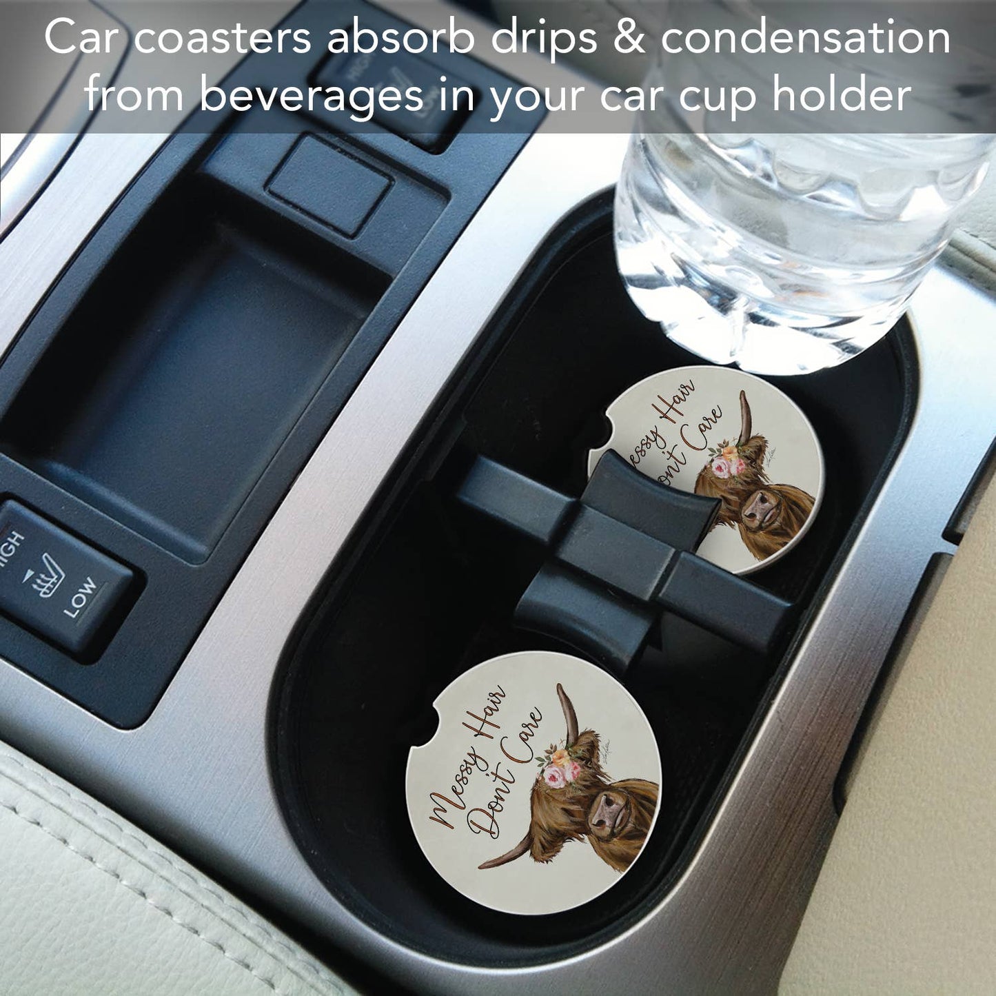 Car Coaster Messy Hair Cow Absorbent Stone Car Coaster 1pk - Fresh Start Candles