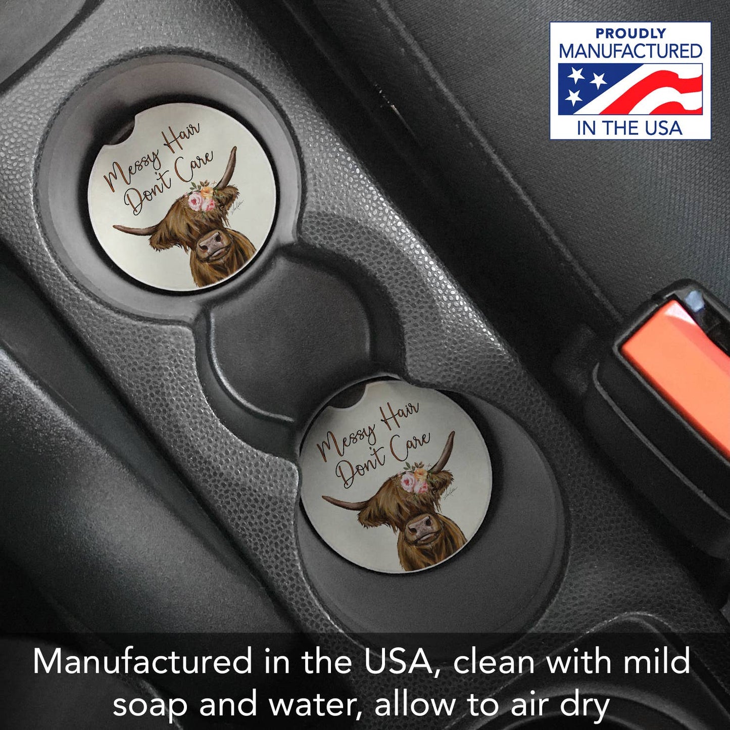 Car Coaster Messy Hair Cow Absorbent Stone Car Coaster 1pk - Fresh Start Candles