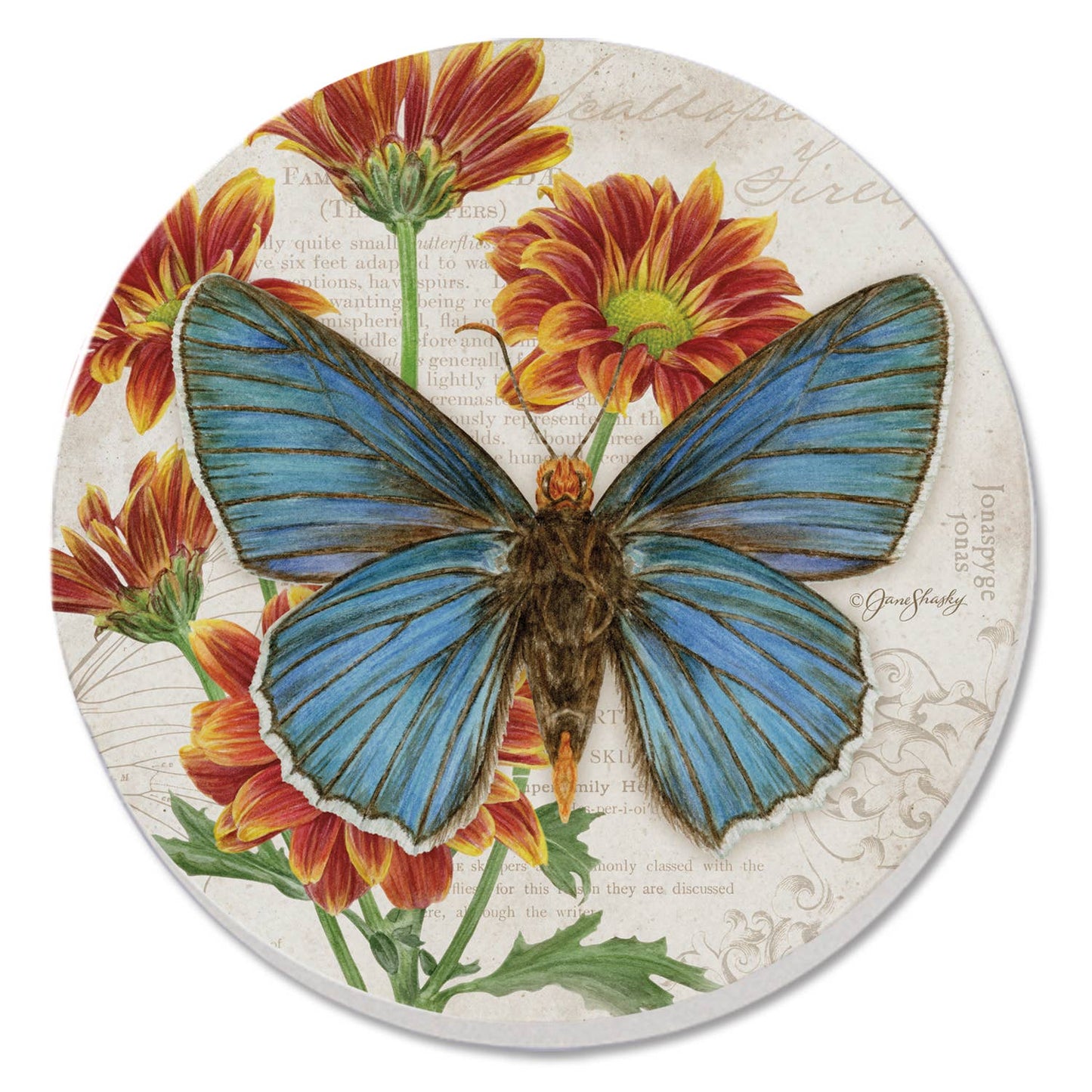 Coaster Cassius Blue Beautiful Butterflies Round Stone - Fresh Start Candles
