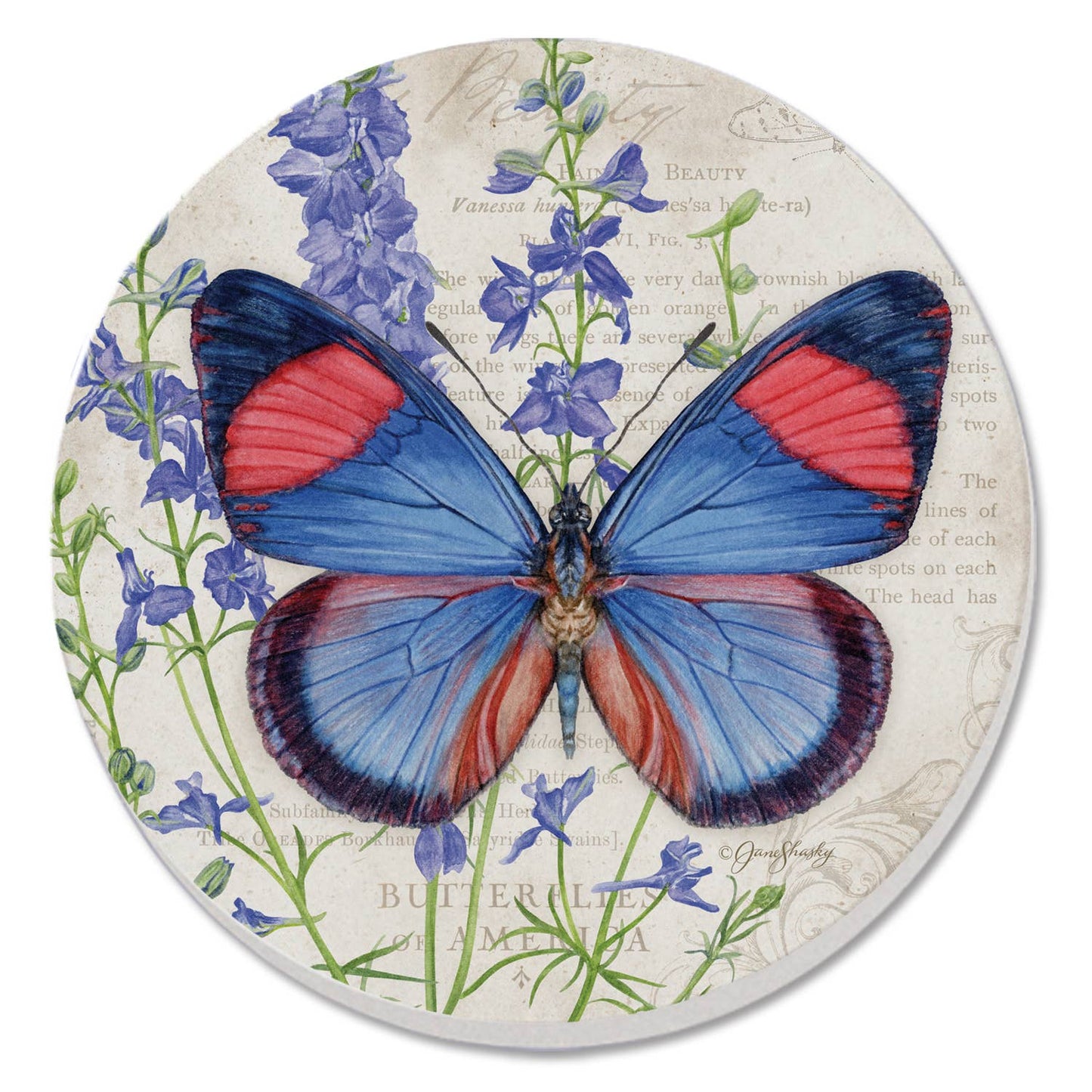 Coaster Cassius Blue Beautiful Butterflies Round Stone - Fresh Start Candles