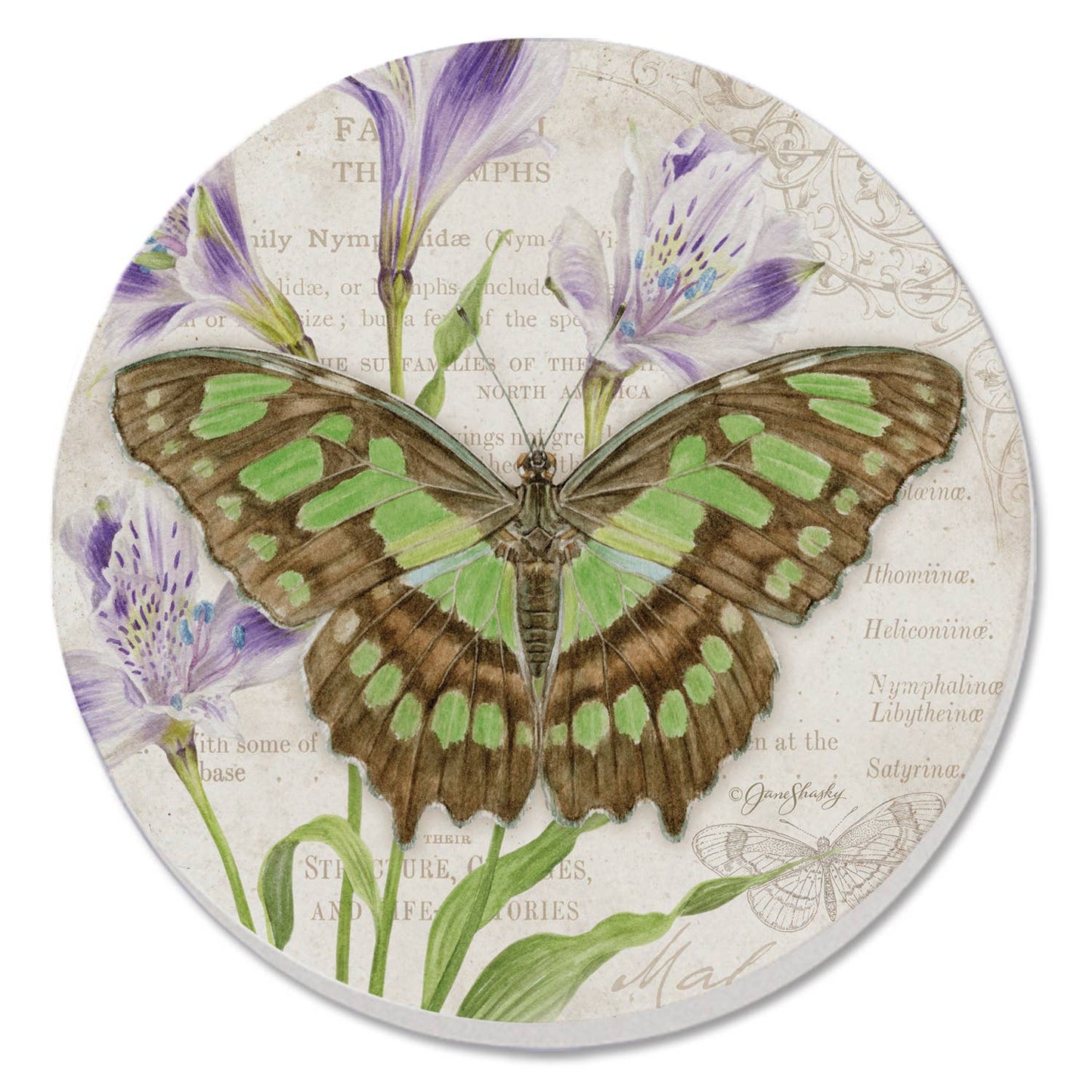 Coaster Cassius Blue Beautiful Butterflies Round Stone - Fresh Start Candles