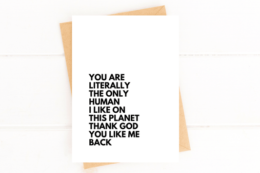 Funny Anniversary Card You Are the Only Human I Like Card - Fresh Start Candles