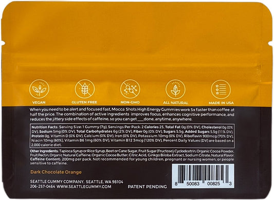 Mocca Shots Chocolate Orange Caffeine Gummy |1 - Pack - Fresh Start Candles