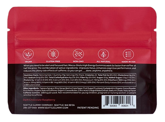 Mocca Shots Chocolate Raspberry Caffeine Gummy |1 - Pack - Fresh Start Candles