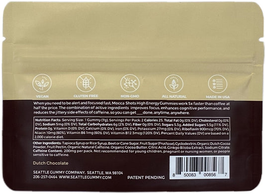 Mocca Shots Dutch Chocolate Caffeine Gummy |1 - Pack, 2 - Shot - Fresh Start Candles