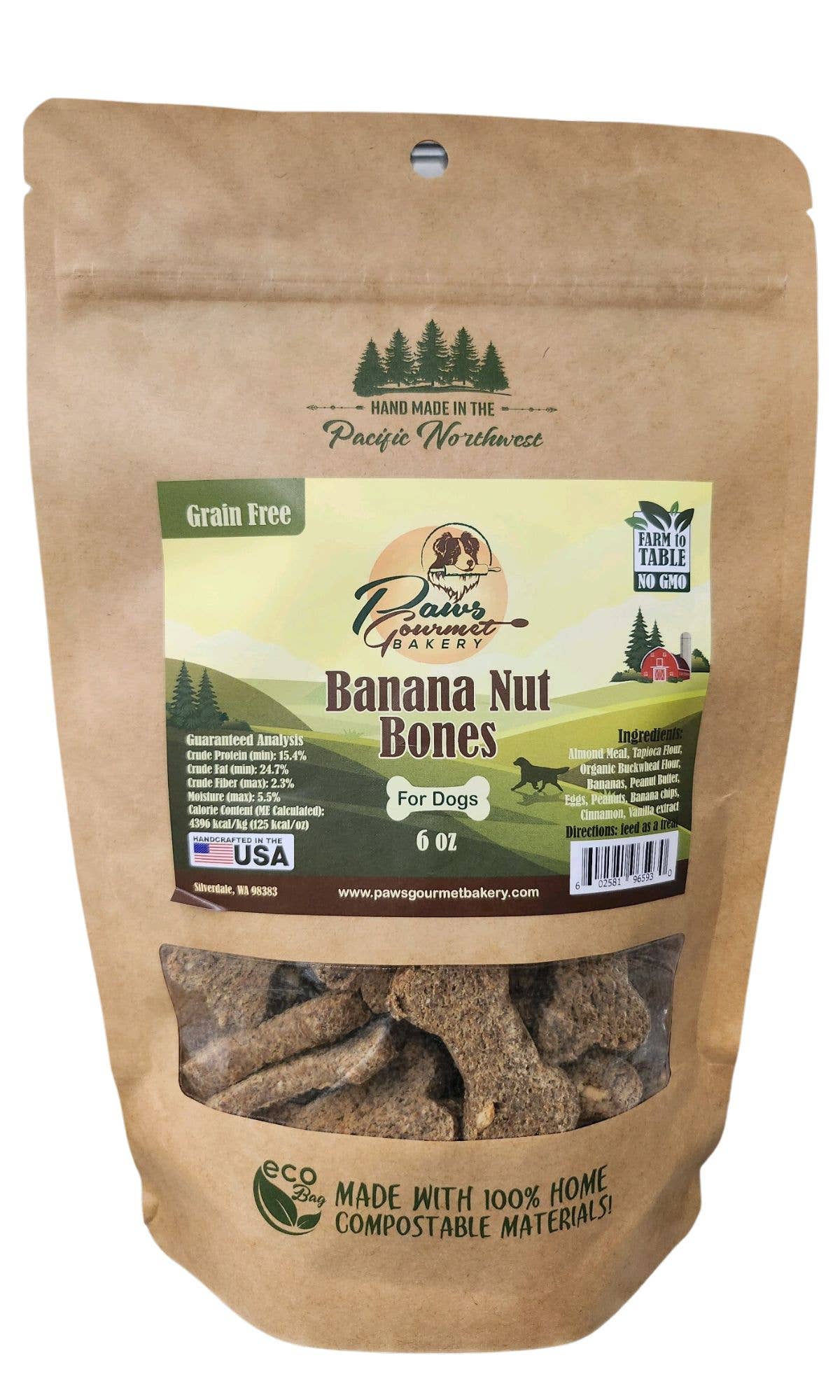 Paws Gourmet Bakery Banana Nut Bones (GF) 6 - oz - Fresh Start Candles