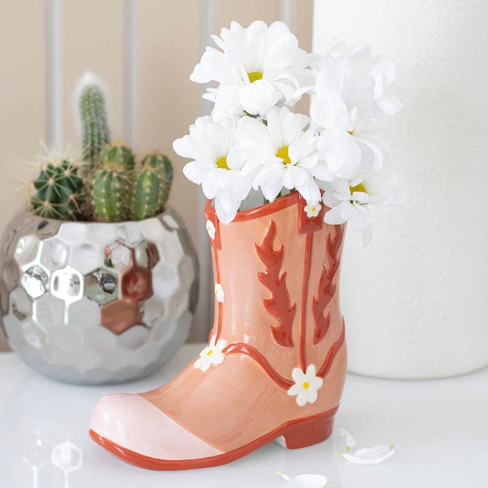 Pink Cowboy Boot Flower Vase - Fresh Start Candles