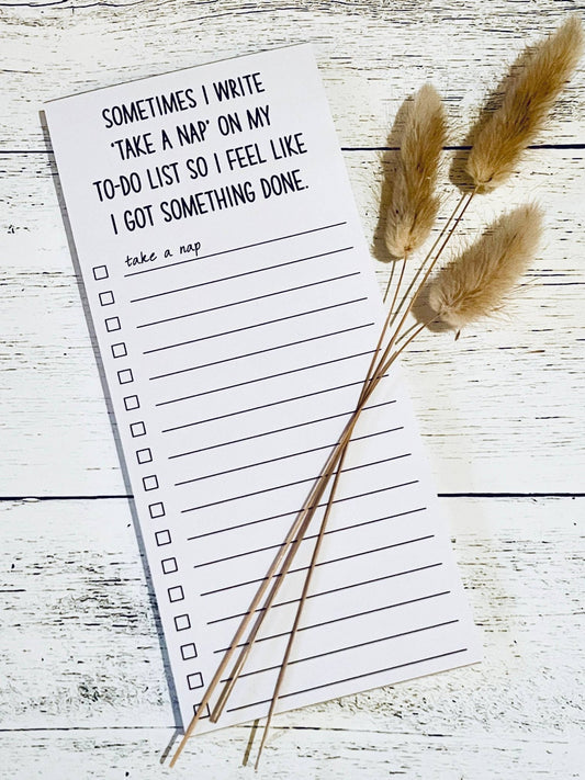 Sometimes I write take a nap on my to do list funny list pad - Fresh Start Candles