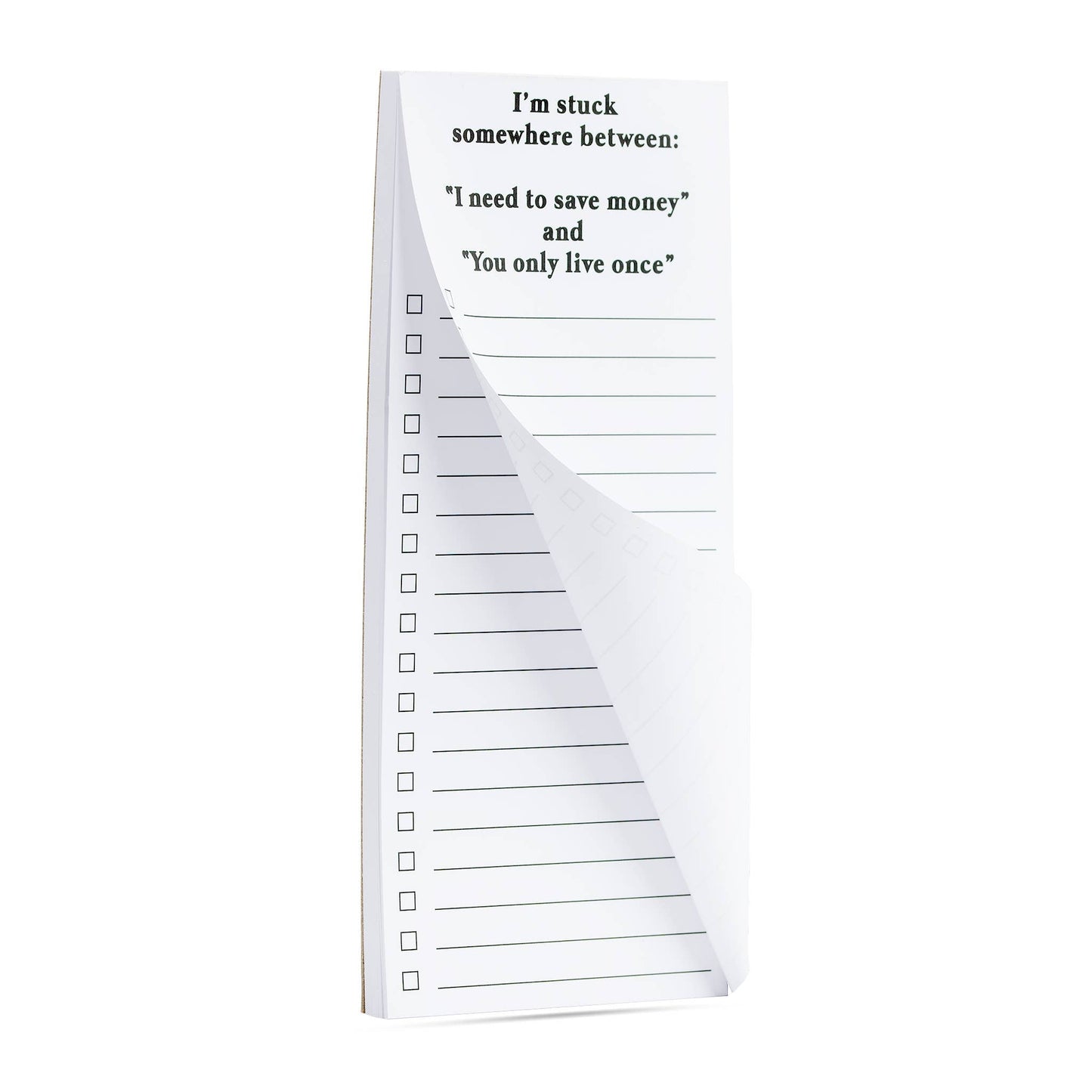 Stuck somewhere between save money & YOLO funny list pad - Fresh Start Candles