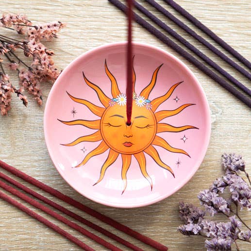 The Sun Celestial Pink Ceramic Incense Holder Plate - Fresh Start Candles