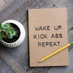 Wake Up Kick Ass Repeat Kraft Notebook With 60 Lined Sheets - Fresh Start Candles