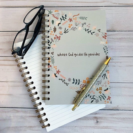 Where God guides He provides Notebook - Fresh Start Candles