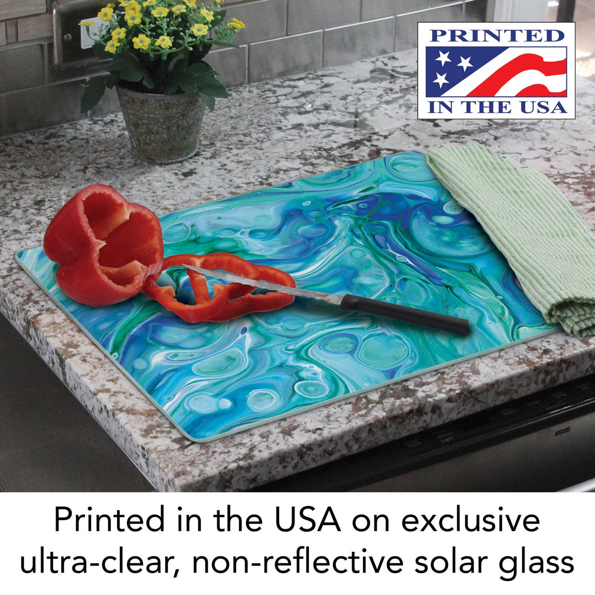 Ocean Vibe 15" x 12" Tempered Glass Cutting Board