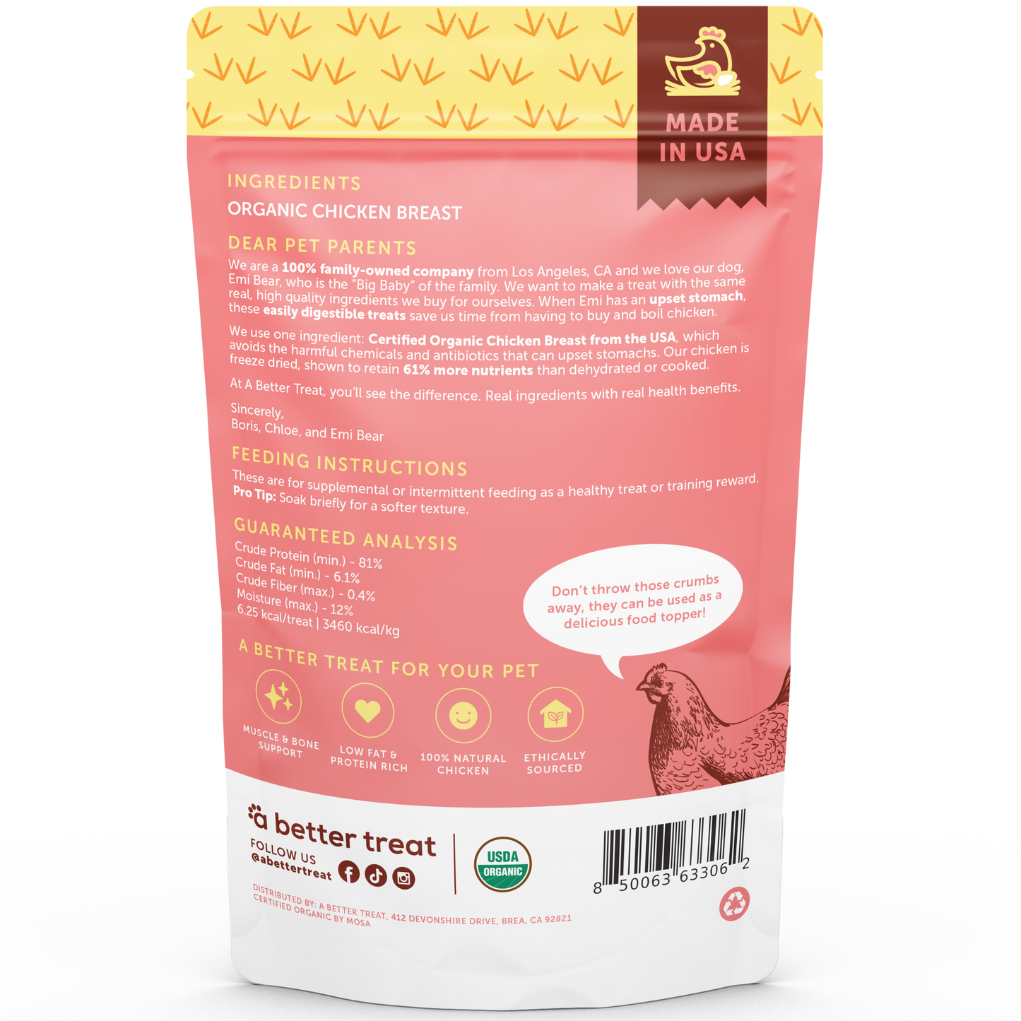 Organic Freeze Dried Chicken Breast Dog and Cat Treats