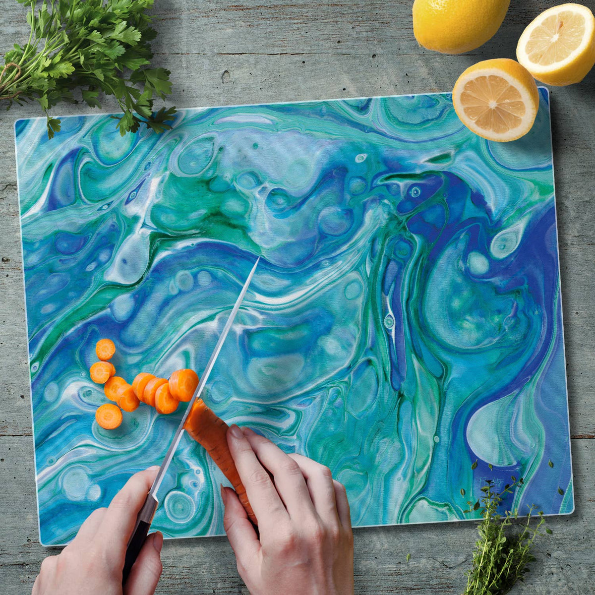 Ocean Vibe 15" x 12" Tempered Glass Cutting Board