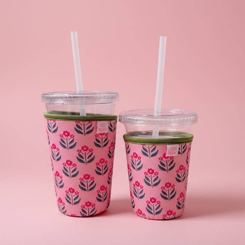 Coffee Cup Cover - Whimsy Floral Block Print - Iced Drink Sleeve