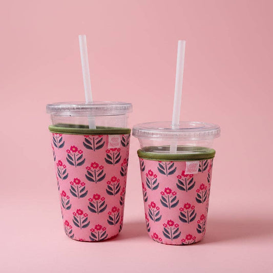 Coffee Cup Cover - Whimsy Floral Block Print - Iced Drink Sleeve