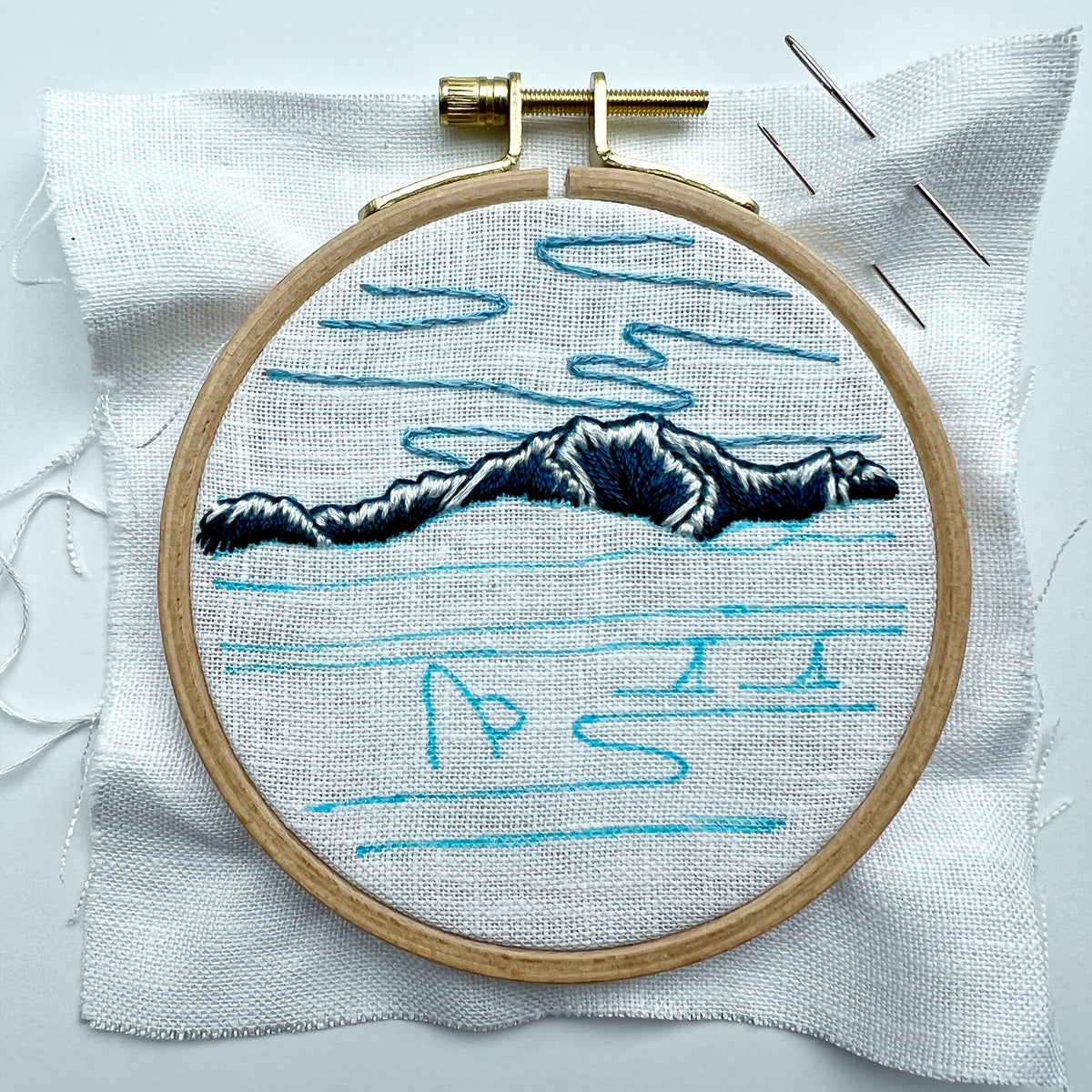 Orcas in the Sound Landscape Embroidery Kit for Beginners