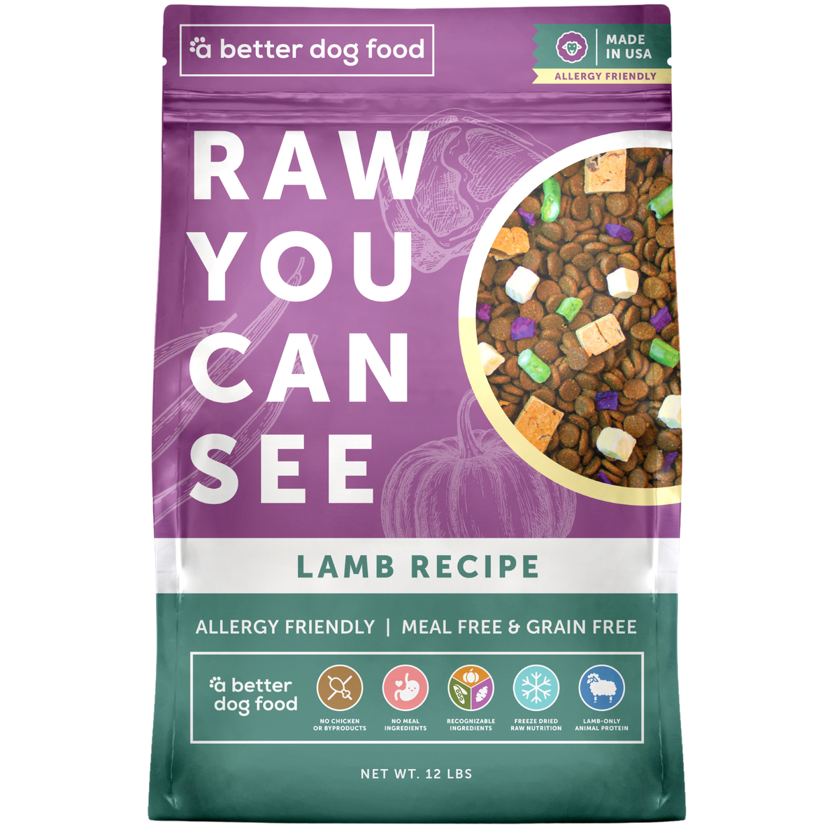 A Better Dog Food - Allergy Friendly Lamb | No Chicken, Only Lamb Animal Protein, No Meal Ingredients, Grain Free | Raw You Can See