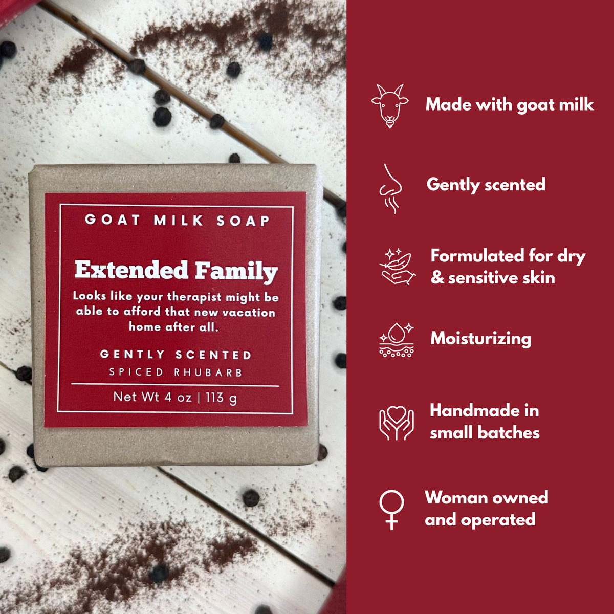 Spiced Rhubarb | Funny Goat Milk Soap | 4 oz | Gift Soap