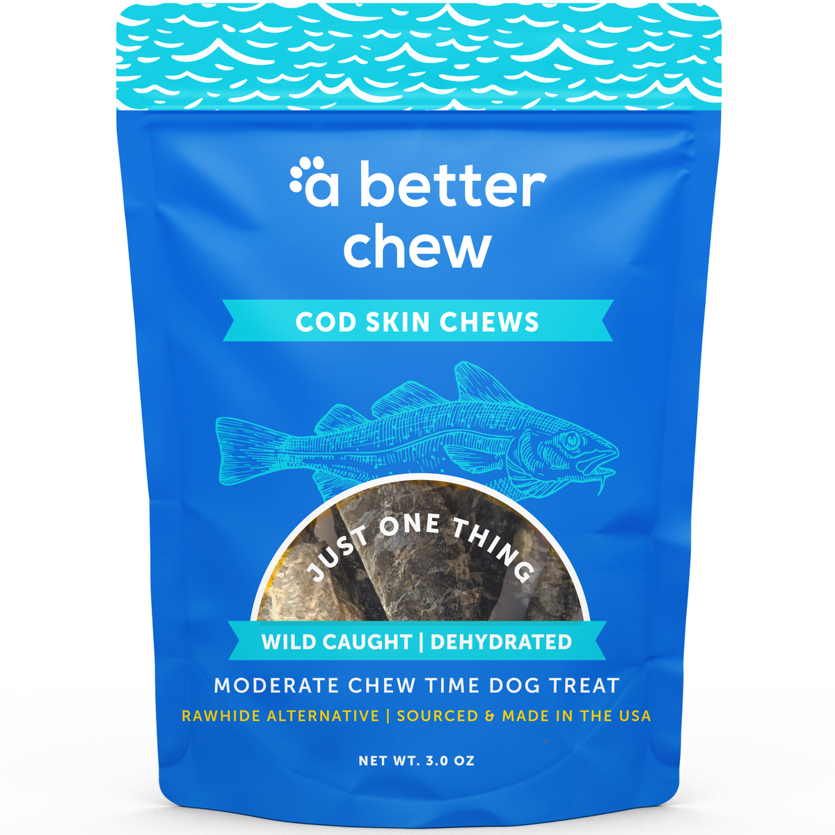 Wild Caught Cod Skin Chews- Natural Alternative to Rawhides - Long Lasting Dog Treats