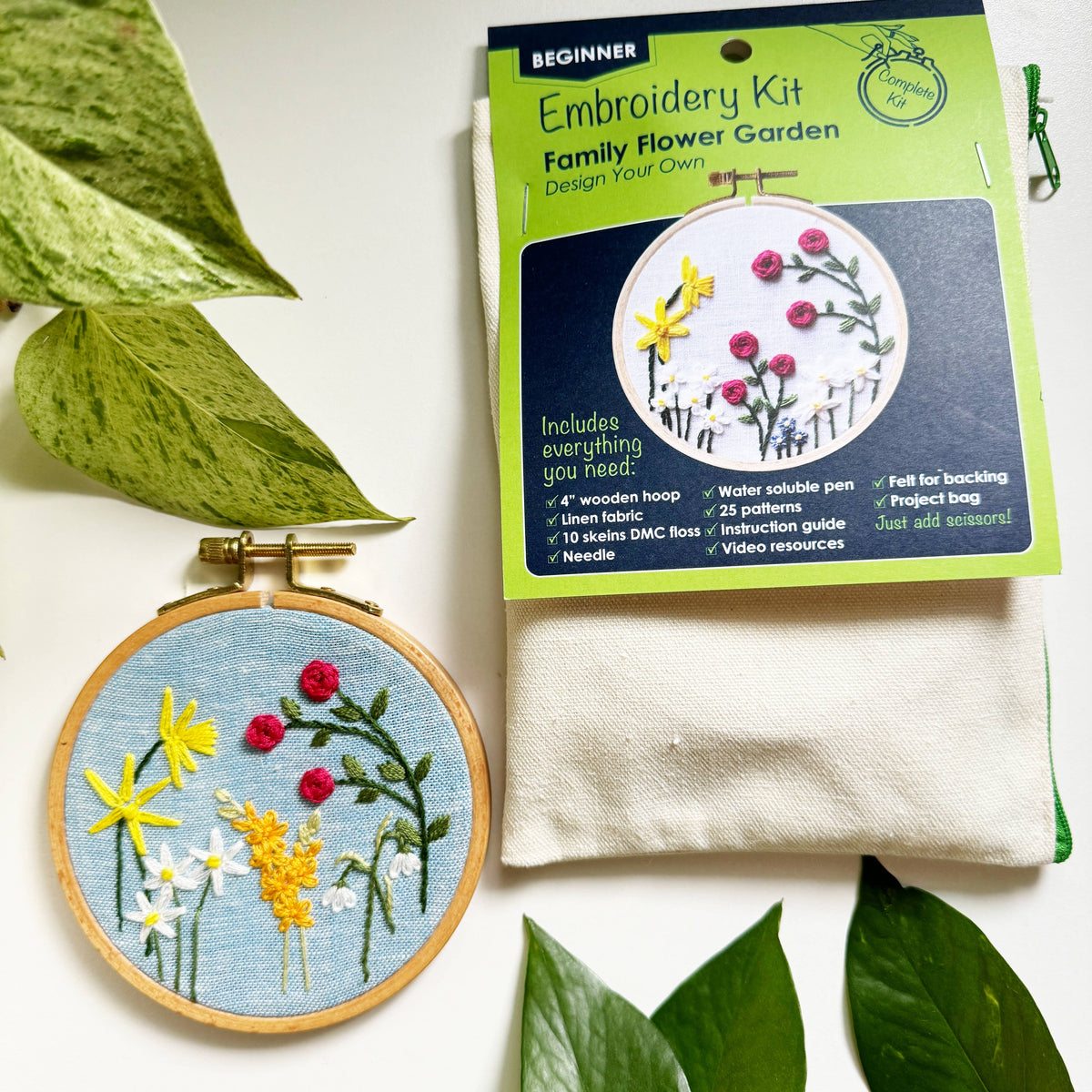 Family Flower Garden Hand Embroidery Kit, Choose Your Design