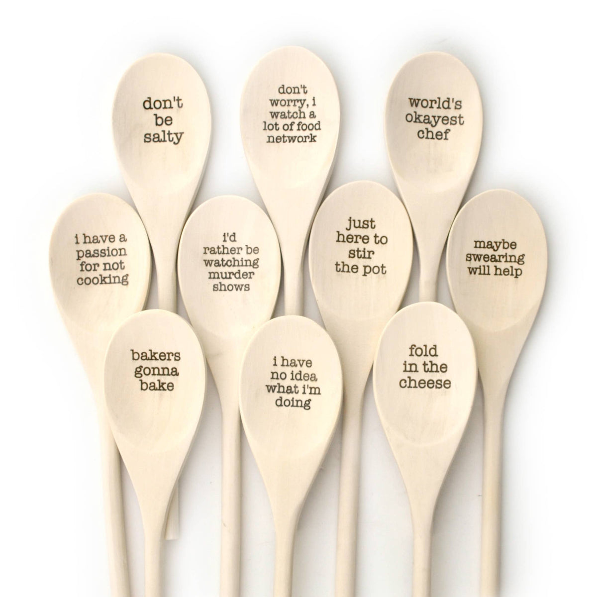 Wooden Spoons With Funny Phrases - Full Set for Kitchen: Set of All Ten