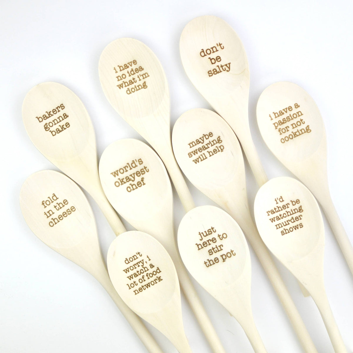 Wooden Spoons With Funny Phrases - Full Set for Kitchen: Set of All Ten