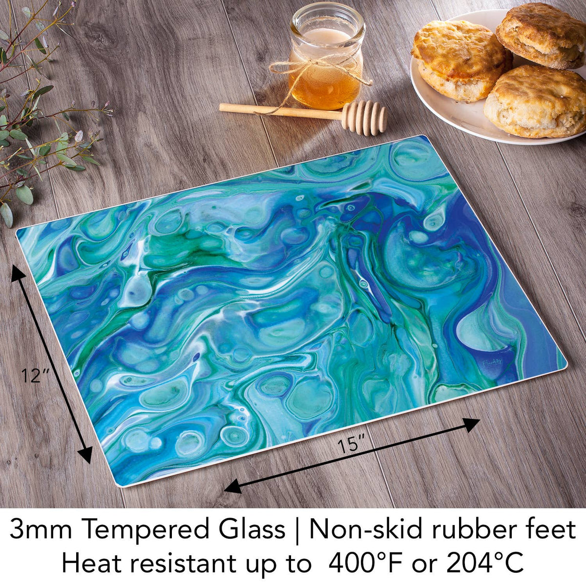 Ocean Vibe 15" x 12" Tempered Glass Cutting Board