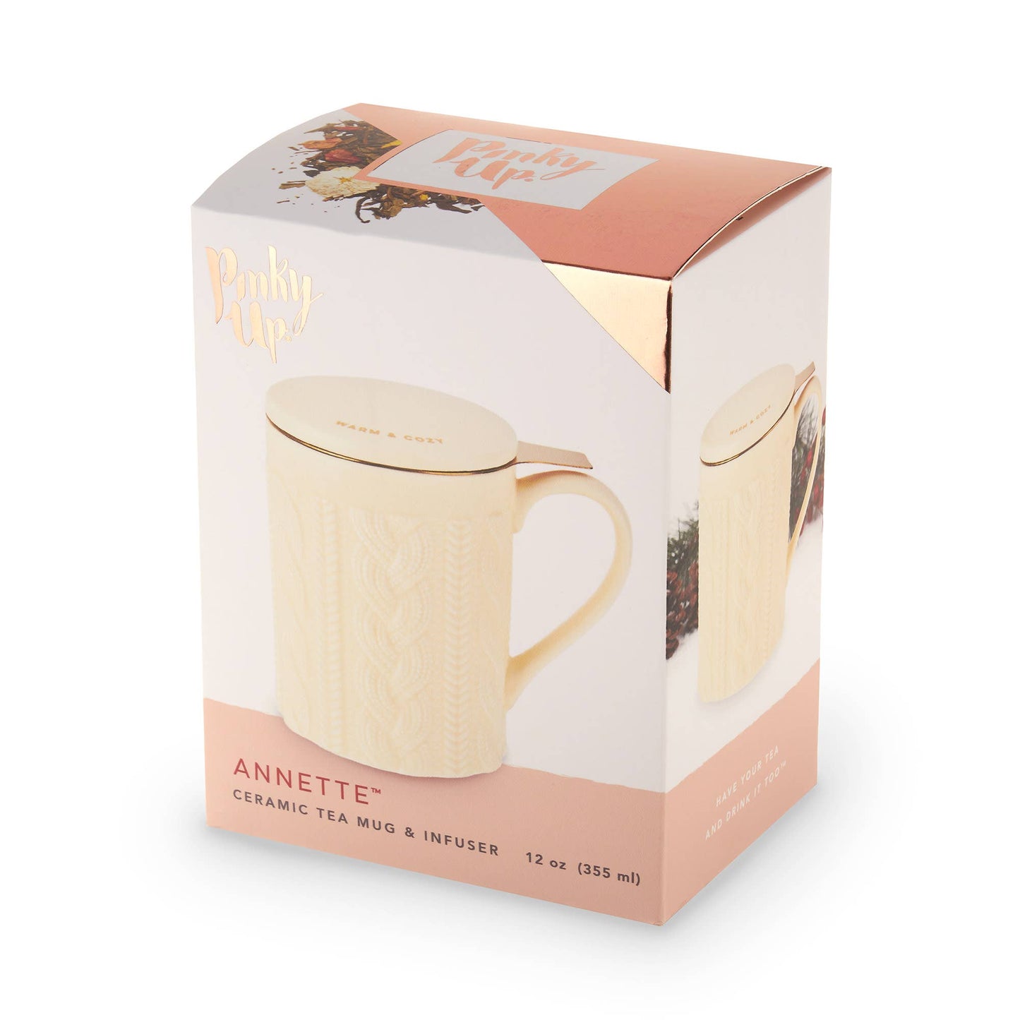 Annette™ 3D Ceramic Mug with Infuser Knit Warm and Cozy - Fresh Start Candles