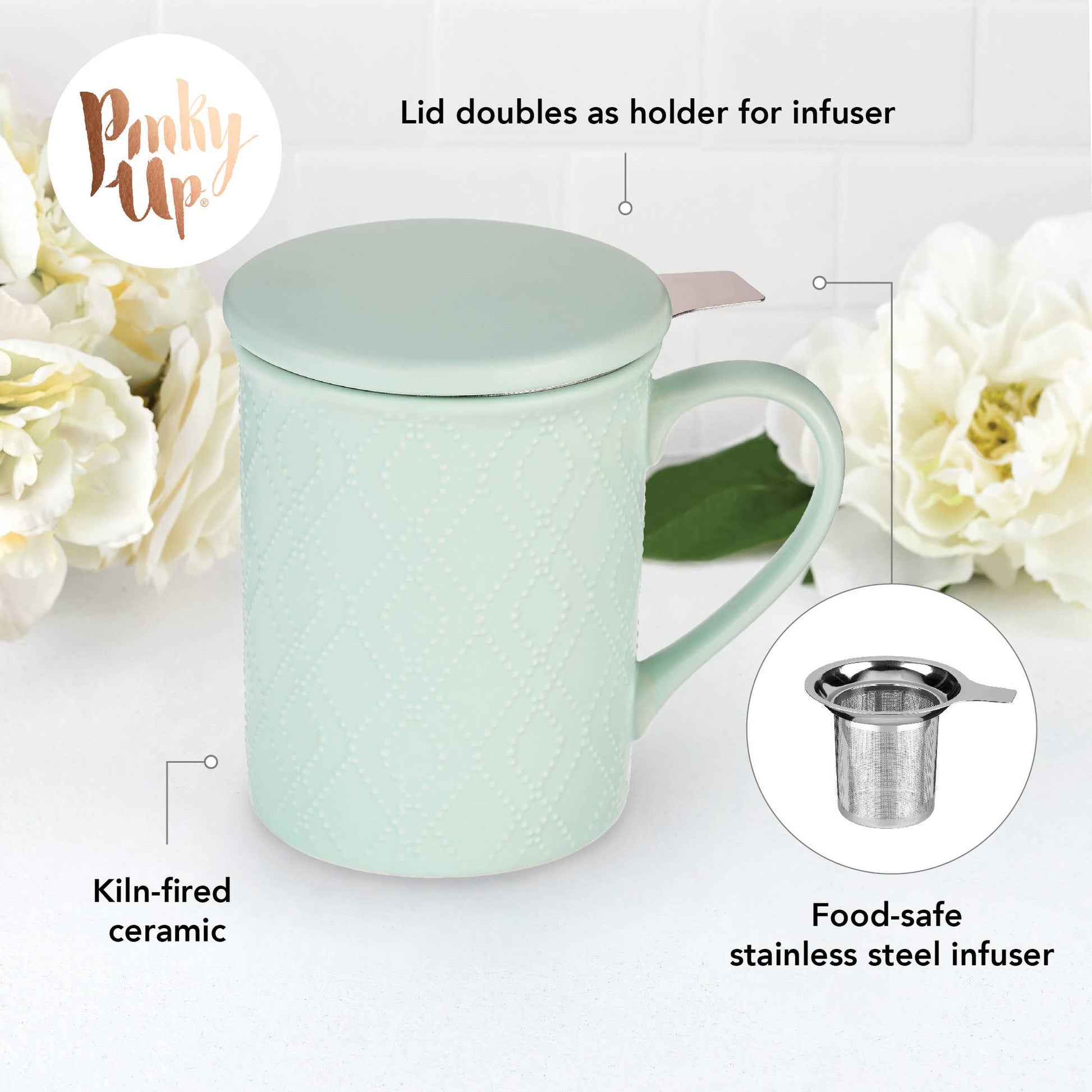 Annette™ 3D Ceramic Mug with Tea Infuser in Souk Mint - Fresh Start Candles