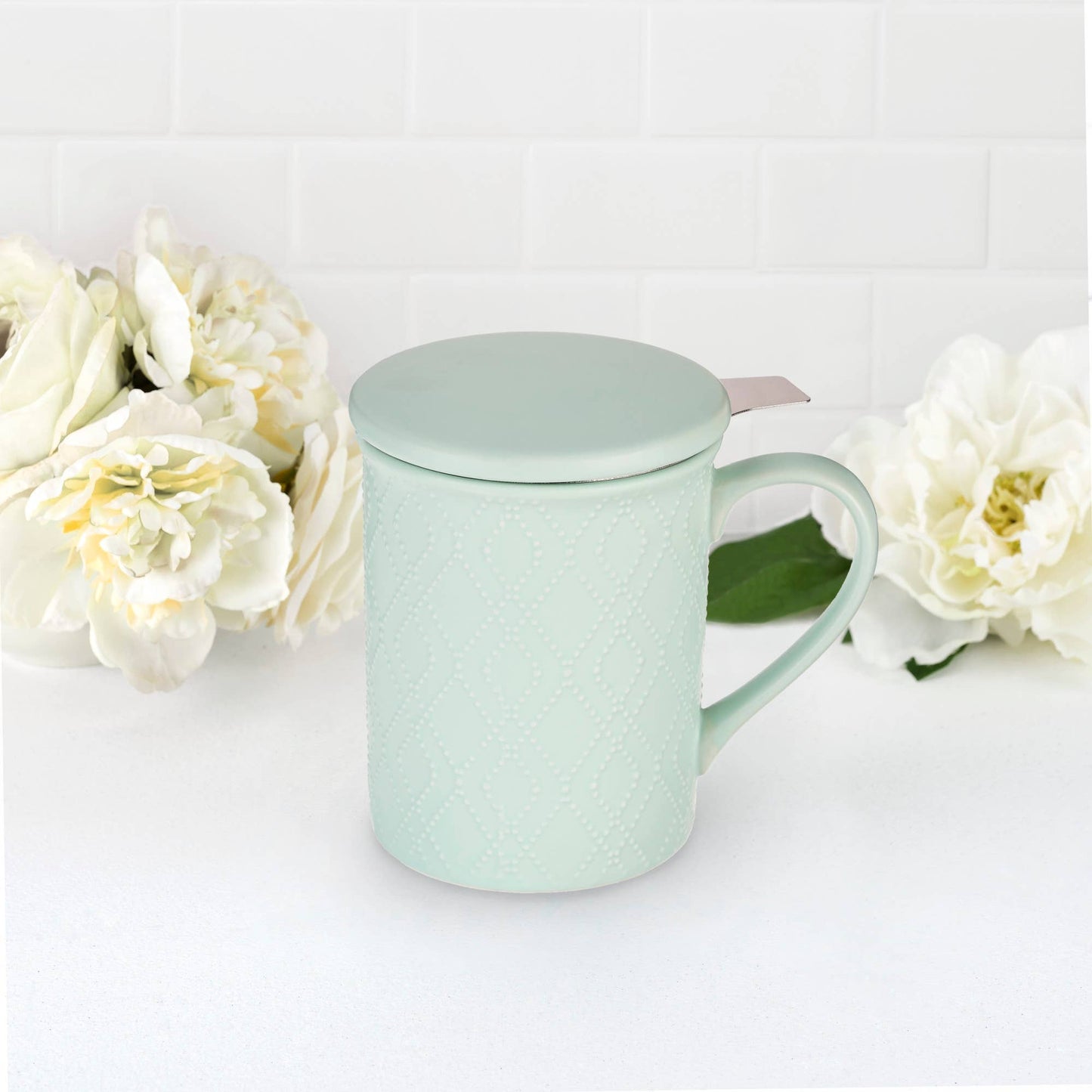 Annette™ 3D Ceramic Mug with Tea Infuser in Souk Mint - Fresh Start Candles