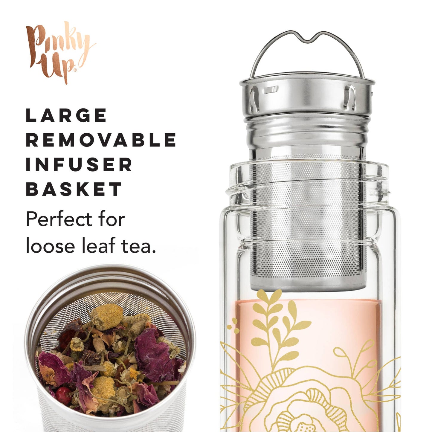Blair™ Insulated Glass Travel Mug with Tea Infuser Bouqet - Fresh Start Candles