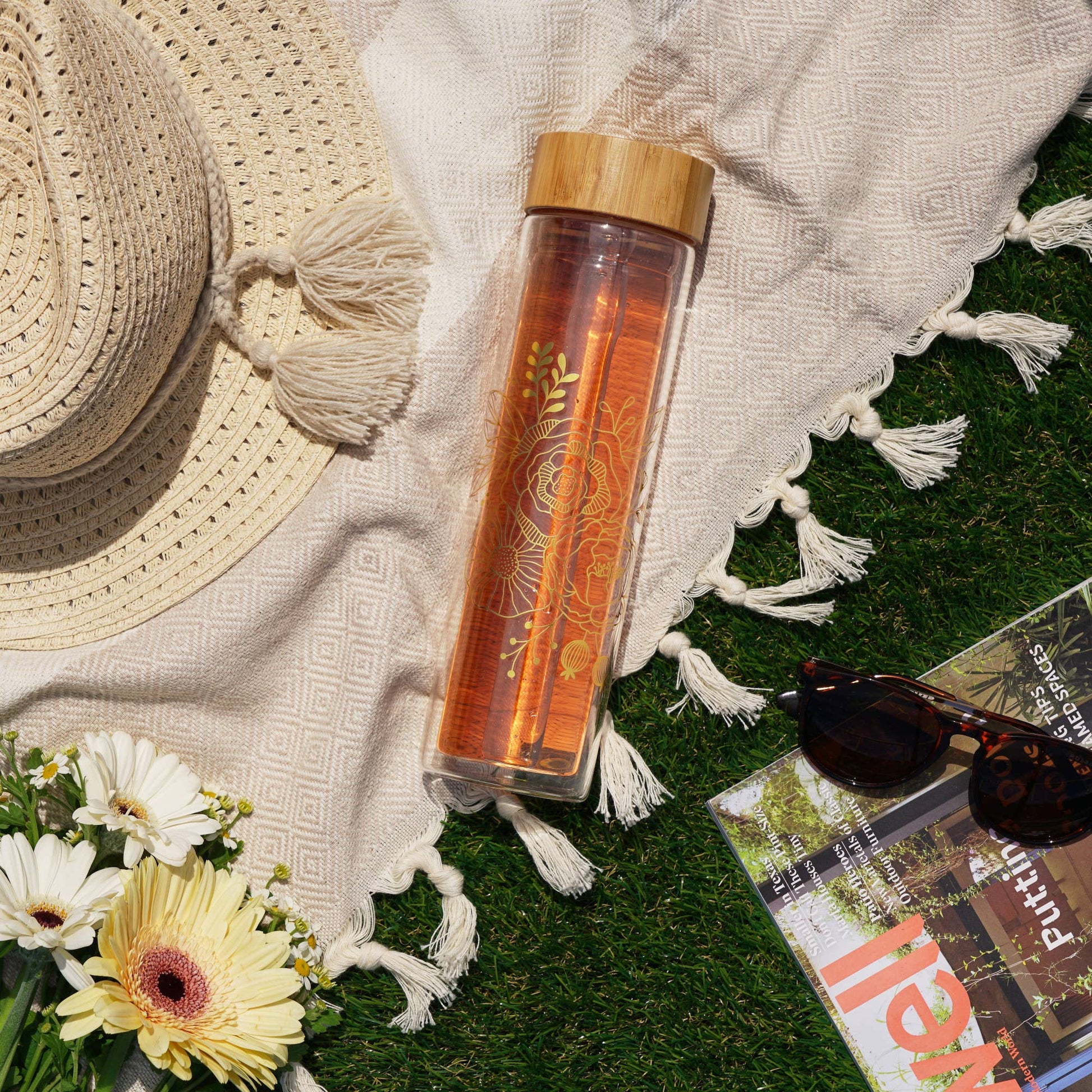 Blair™ Insulated Glass Travel Mug with Tea Infuser Bouqet - Fresh Start Candles