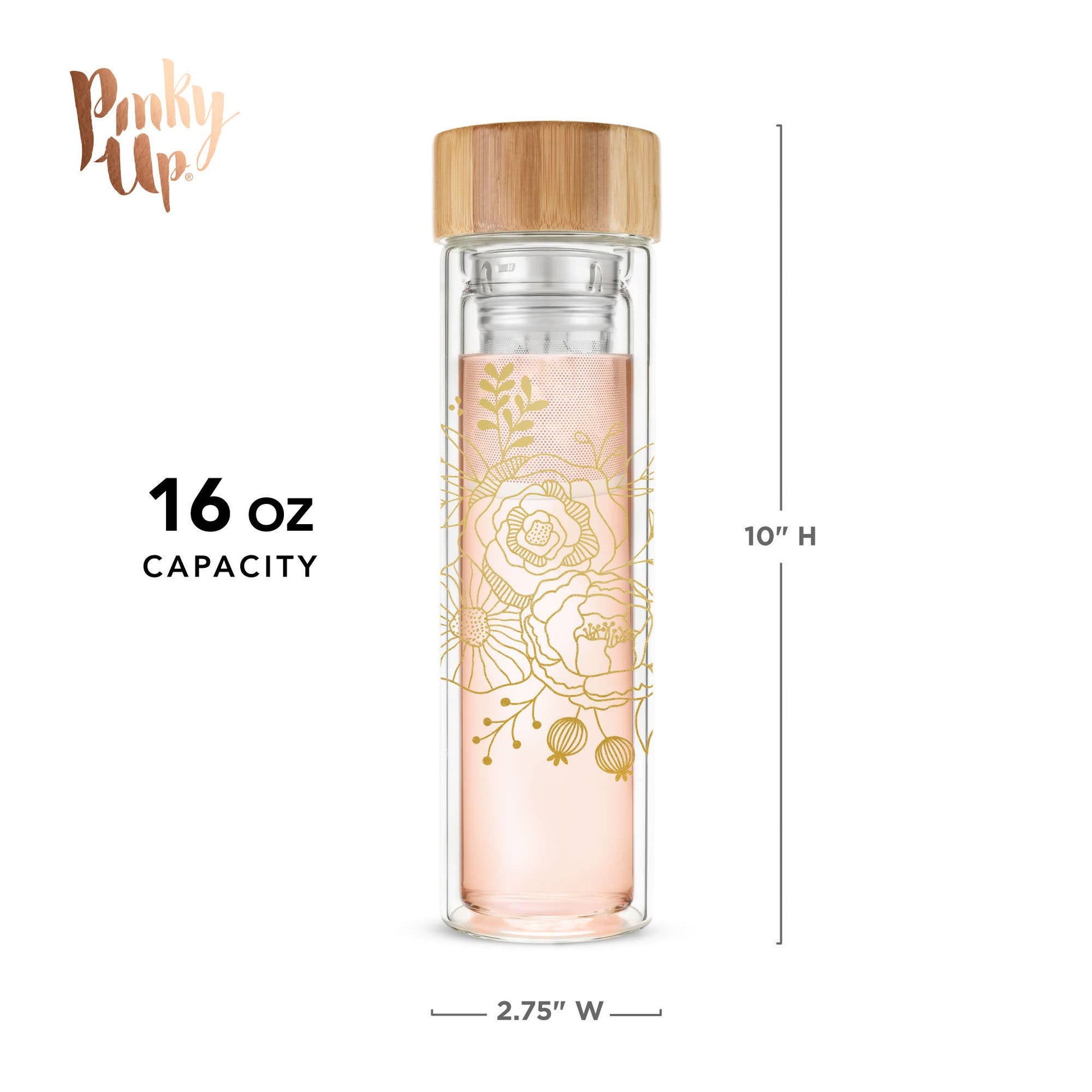 Blair™ Insulated Glass Travel Mug with Tea Infuser Bouqet - Fresh Start Candles