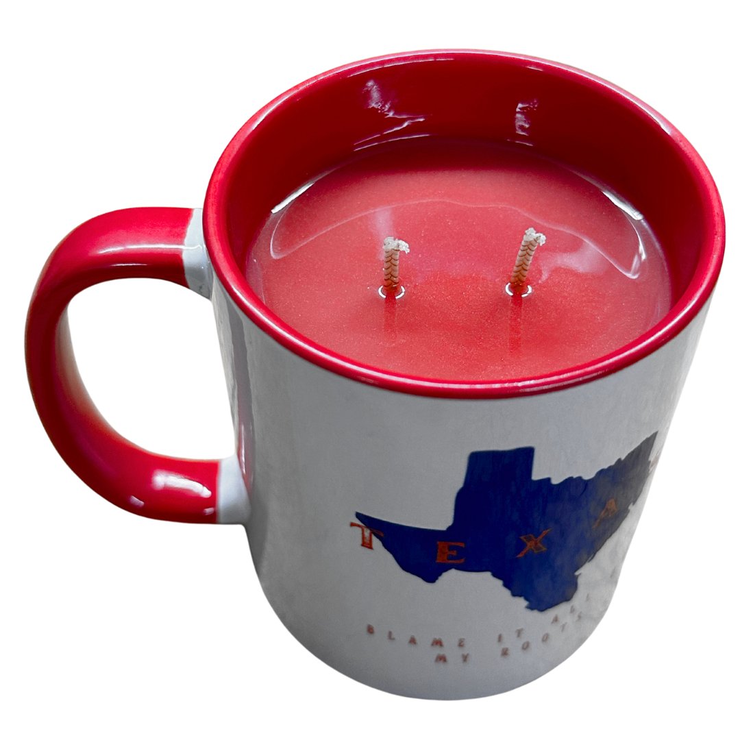 "BLAME IT ALL ON MY ROOTS" Texas State Mug Candle